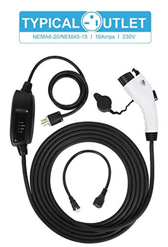 Image of Megear Level 1-2 EV Charger(100-240V,16A) Portable EVSE Home Electric Vehicle Charging Station(NEMA6-20 with Adapter for NEMA5-15)