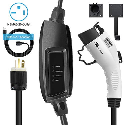 Image of Megear Level 1-2 EV Charger(100-240V,16A) Portable EVSE Home Electric Vehicle Charging Station(NEMA6-20 with Adapter for NEMA5-15)