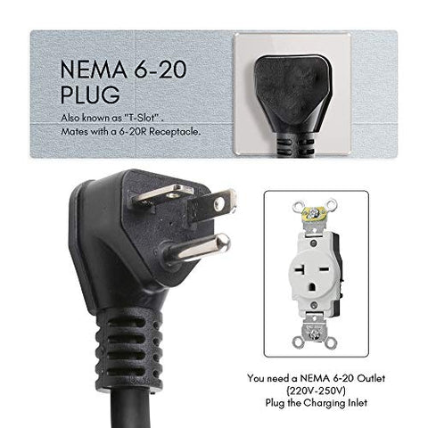 Image of Morec EV Charger 16A 3.68KW NEMA6-20 Plug with Adapter for NEMA 5-15, 100V-240V 21ft (6.5m) Level 1 Level 2 Electric Vehicle charging cable Compatible with All EV Cars