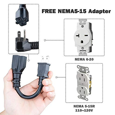 Image of Morec EV Charger 16A 3.68KW NEMA6-20 Plug with Adapter for NEMA 5-15, 100V-240V 21ft (6.5m) Level 1 Level 2 Electric Vehicle charging cable Compatible with All EV Cars