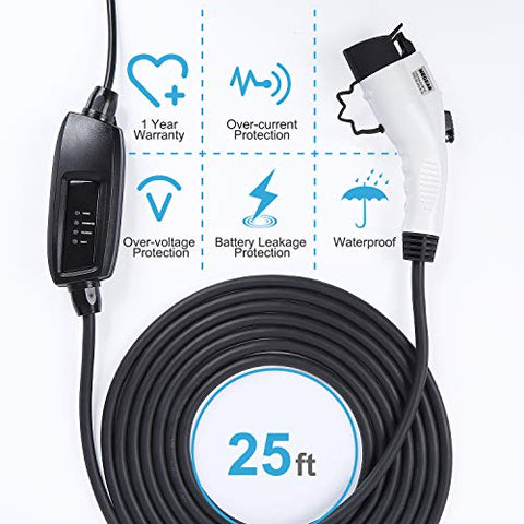 Image of Megear Level 1-2 EV Charger(100-240V,16A) Portable EVSE Home Electric Vehicle Charging Station(NEMA6-20 with Adapter for NEMA5-15)