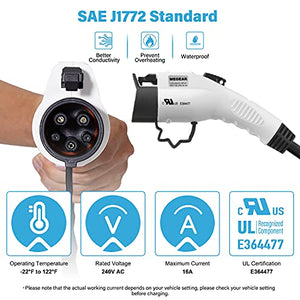 Megear Level 1-2 EV Charger(100-240V,16A) Portable EVSE Home Electric Vehicle Charging Station(NEMA6-20 with Adapter for NEMA5-15)