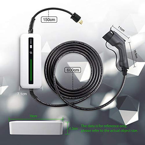 Image of Morec EV Charger 16A 3.68KW NEMA6-20 Plug with Adapter for NEMA 5-15, 100V-240V 21ft (6.5m) Level 1 Level 2 Electric Vehicle charging cable Compatible with All EV Cars