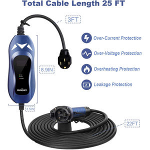 MUSTART Level 2 Portable EV Charger (240 Volt  25ft Cable  40 Amp)  Electric Vehicle Charger Plug-in EV Charging Station with NEMA 14-50P (Update Version)