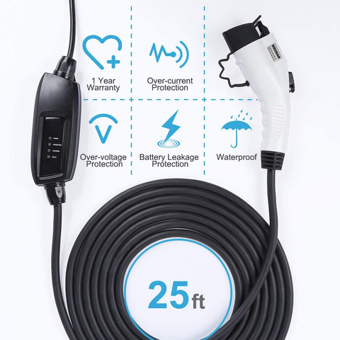 Image of Megear Level 1-2 EV Charger(100-240V 16A) Portable EVSE Home Electric Vehicle Charging Station(NEMA6-20 with Adapter for NEMA5-15)