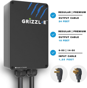 Grizzl-E Level 2 EV Charger, 16/24/32/40 Amp, NEMA 6-50/14-50 Plug, 18 feet/24 feet Premium/Regular Cable, Indoor/Outdoor Car Charging Station(14-50 Plug, 24 Feet Regular Cable)