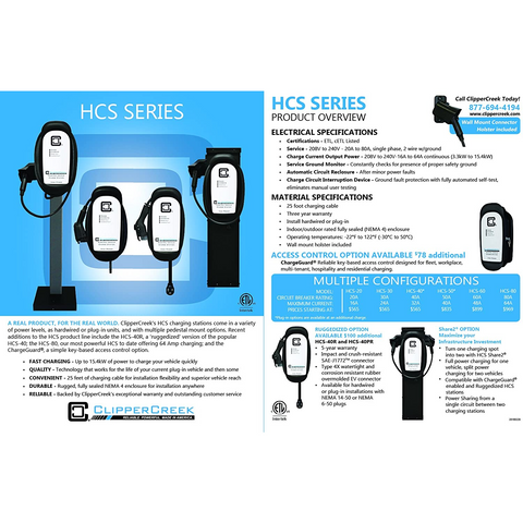 Image of ClipperCreek HCS Plug-in 240V 40A EV Charging Station 25 ft Charging Cable  NEMA 6-50  Safety Certified  Made in America!